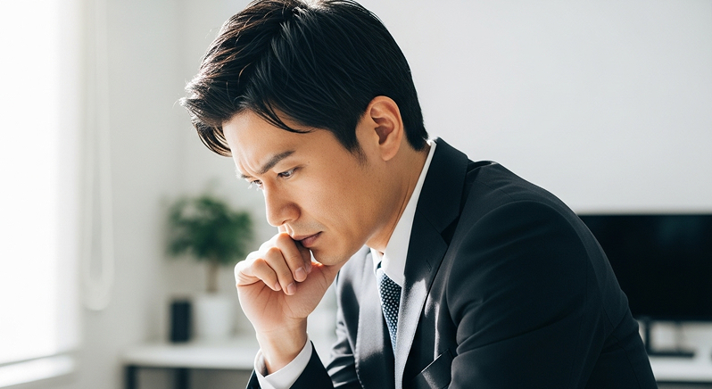 悩んでいる会社員男性